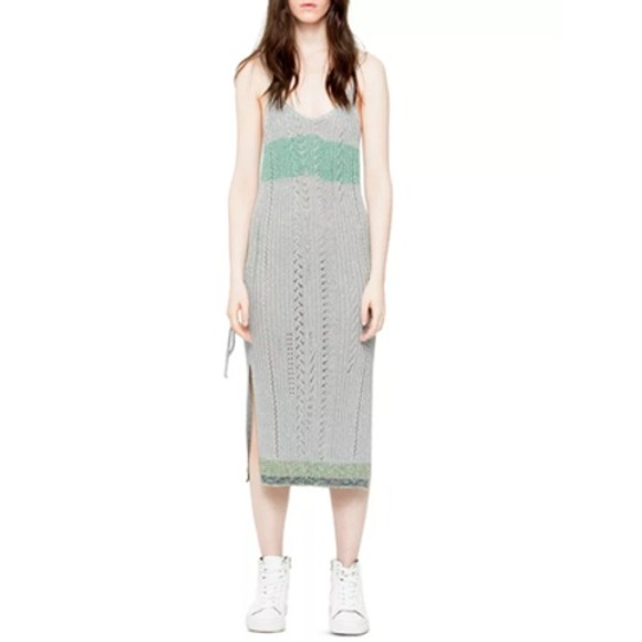 Zadig & Voltaire Dress Womens XS‎ Silver Green Jess VL Metallic Knit Made Italy - Picture 1 of 6